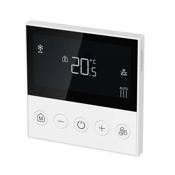 Siemens RDQ411MB süllyesztett Modbus termosztát 2 vagy 4-csöves alkalmazáshoz 3 fokozatú ventilátorral, on/off szelepek és egy multifunkcionális bemenet